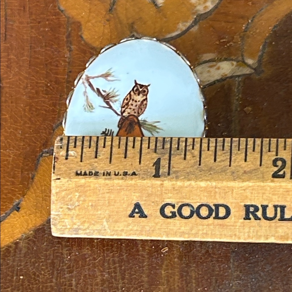 Vintage Owl and Mushroom Cameo Brooch - Picture 5 of 5